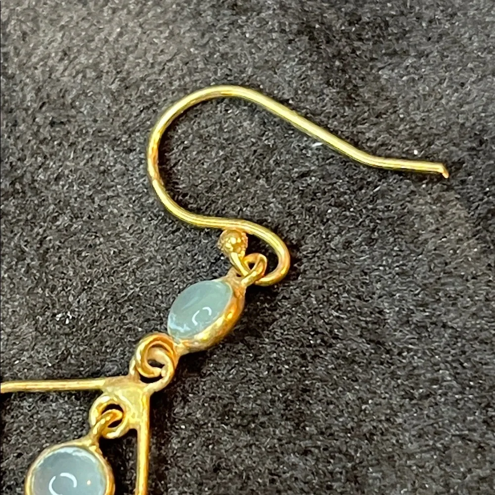 Polished Green Chalcedony Dangle Earrings, vermeil over Sterling Silver. 1”